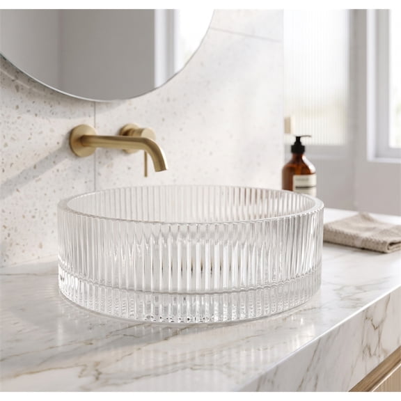 Cowrie 16" Tempered Glass Circular Vessel Bathroom Sink - Clear