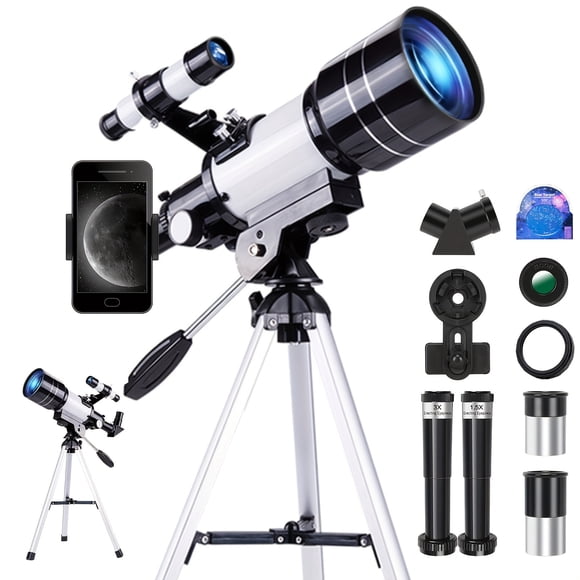 Mapskey Telescopio 150x, Telescopio de Apertura de 70mm, Aumento Alto, Telescopio Astronómico Portátil, con Adaptador de Teléfono Trípode y Control Remoto Inalámbrico, Telescopio para Teléfono