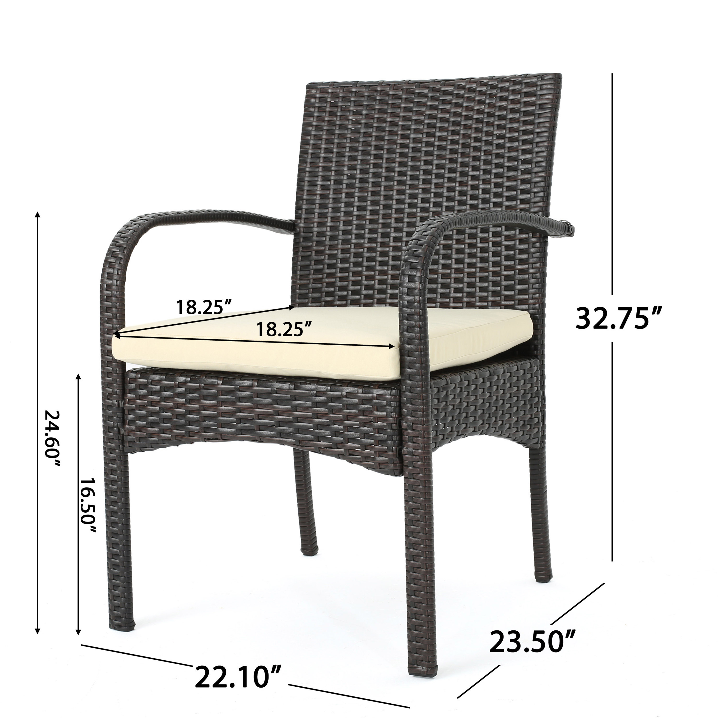 Outdoor PE Woven Dining Chair Set of 2, Weather Resistant Household Seats for Patio Garden, Iron Brown