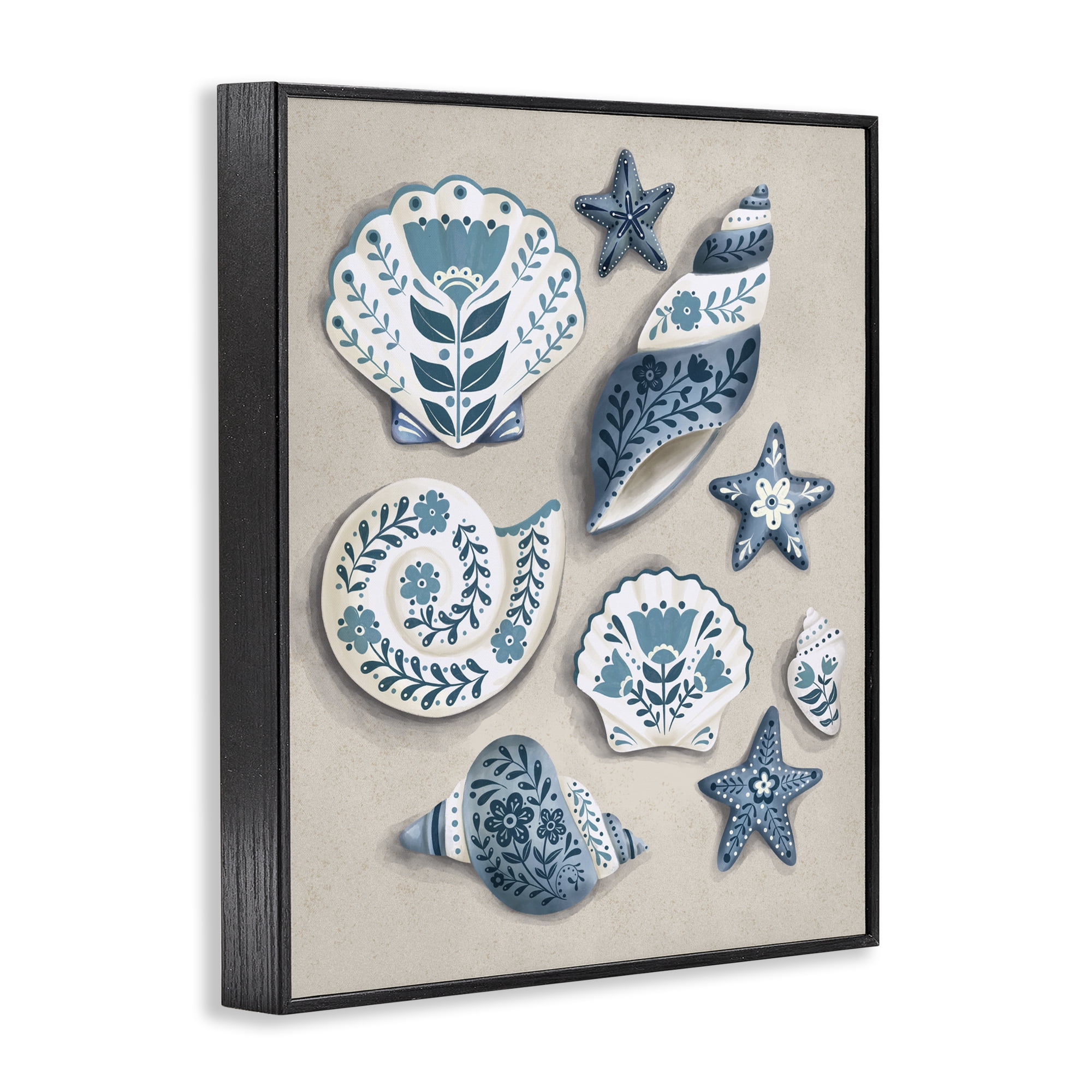 Stupell Industries Teal Nautical Floral Seashells Black Framed Giclee Art, design by Penny Aguilera