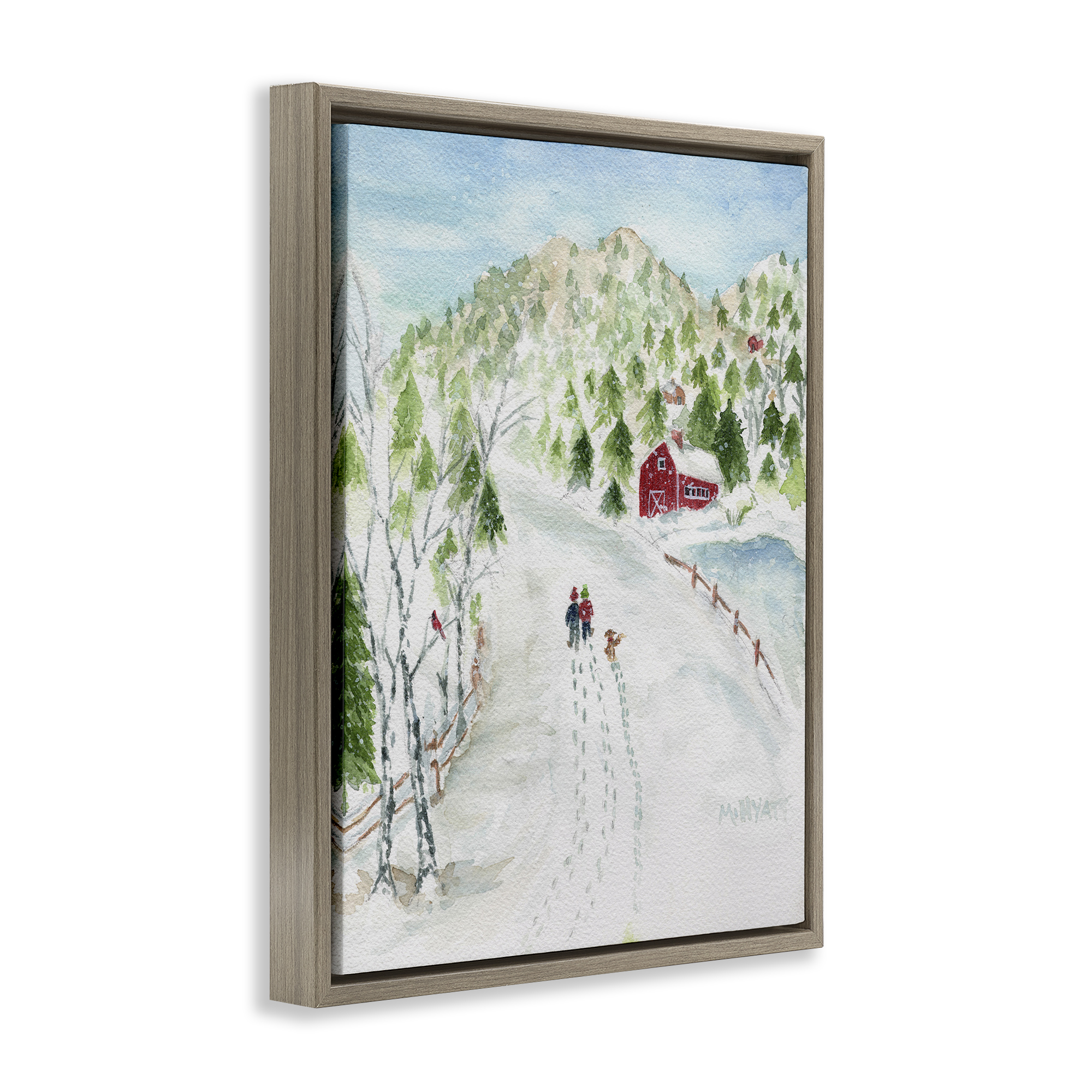 Stupell Industries Steps in Country Snow Holiday Painting Brown Floater Framed Art Print Wall Art, 25 x 31