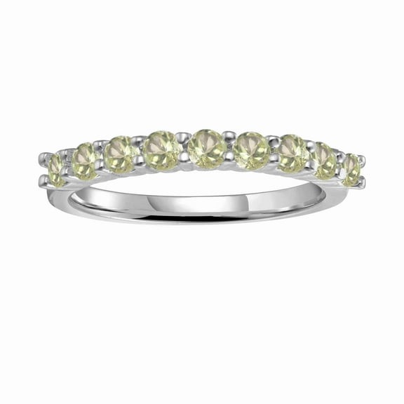 Round Green Peridot Half Eternity Ring For Women- 925 Sterling Silver August Birthstone Rings