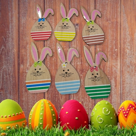 

SunSunrise 10Pcs Wooden Pendant Animal Design Exquisite Patterns Painting Bright Color Easter Rabbit DIY Crafts for Home
