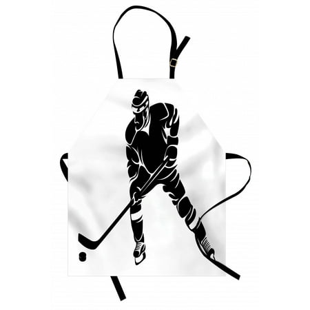 

Hockey Apron Abstract Black Silhouette of a Competitive Player in the Match Position Sportsman Unisex Kitchen Bib Apron with Adjustable Neck for Cooking Baking Gardening Black White by Ambesonne