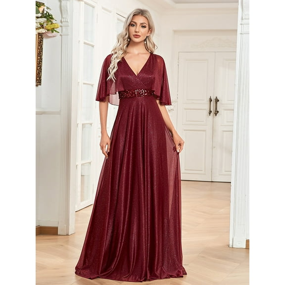 Wedding Dress Wedding Guest Dresses for Women Long Dress Skirt V-neck A-line Slim Fishtail Bridesmaid Evening Dress Bat Sleeve Party Dress