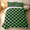 thumbnail image 2 of Manfei Contemporary Grid Quilt King,Checkered Art King Coverlet Set,Black Green,3 Pieces,1 Bedspread and 2 Pillowcases, 2 of 7