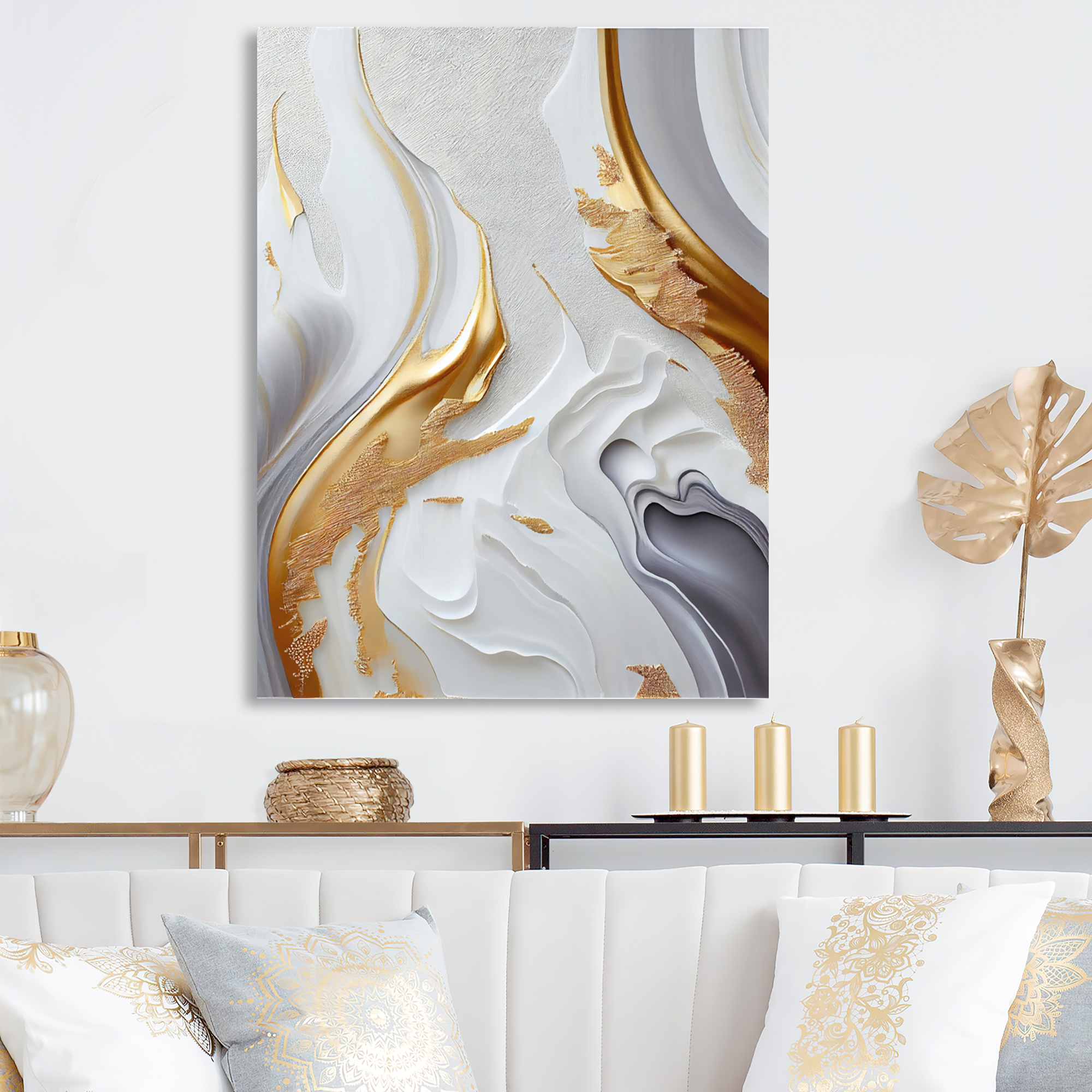 Designart White And Gold Marble Abstract I Canvas Wall Art