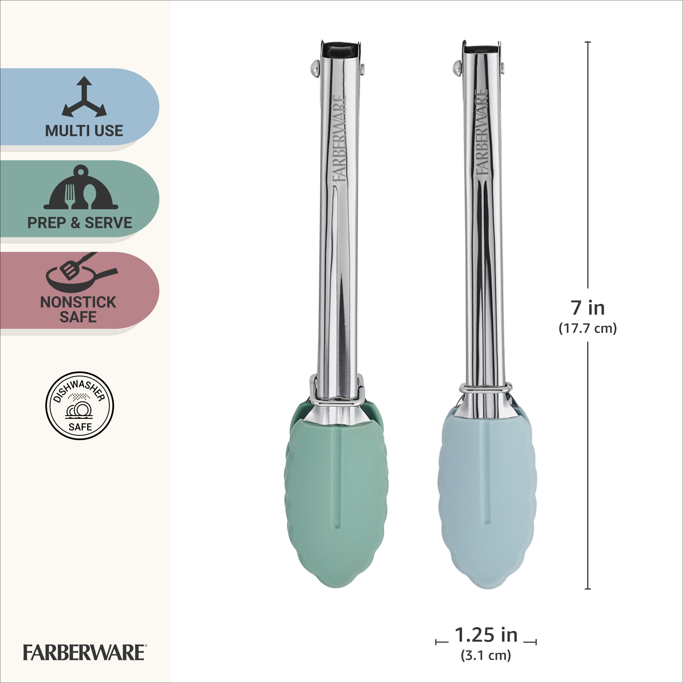 Farberware Professional Mini Stainless Steel Locking Tongs with Silicone Tips, Set of 2