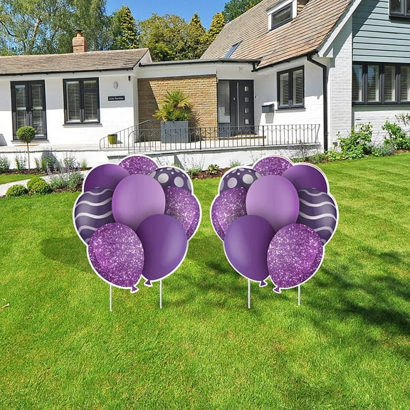Victory Store Purple Balloon Outdoor Birthday Party Signs with Stakes 22745a, Set of 2