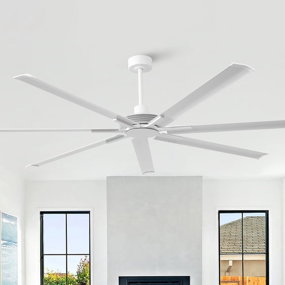 Parrot Uncle 100" Aluminum Blade White HVLS Ceiling Fan without Light, Extra Large Windmill Ceiling Fan with Remote Control