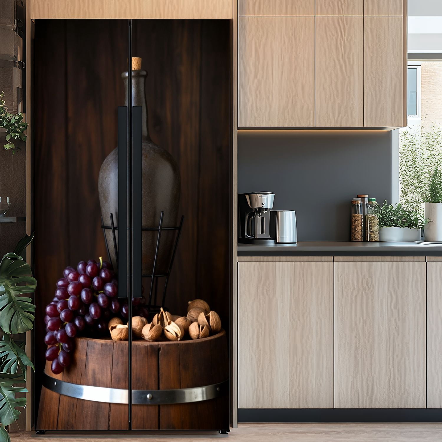 Self Adhesive Vinyl Refrigerator Wrap Set Old red wine jug Traditional production storage wine Door Mural Removable Fridge Sticker Peel and Stick&nbsp;Full Door Cover Decal Kitchen Bar Decor