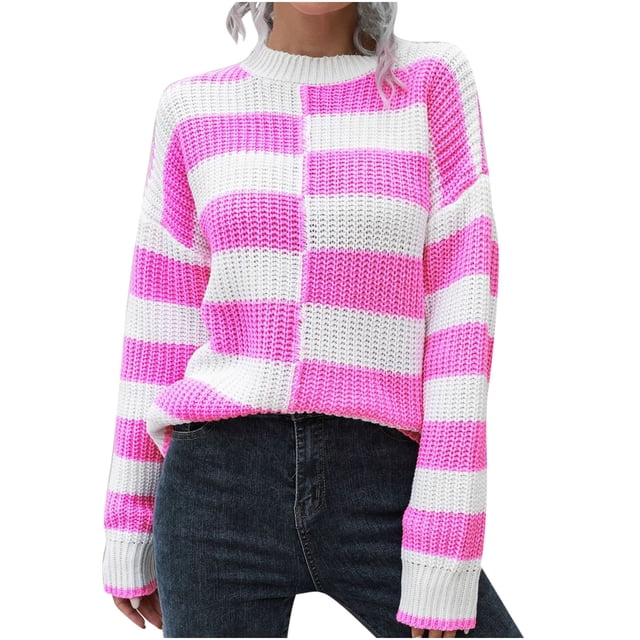 Suéter a rayas con diseño de ropa para mujer, suéteres de punto europeos y americanos de manga larga sueltos de otoño e invierno para mujer, novedad Pompotops hdfakjf10601