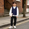 thumbnail image 5 of GiLiling Boys Formal Vest Elegant Speech Recital Wedding Party V-neck Button Up with Pockets Outfit for Kids (Dark Blue, 8-10 Years), 5 of 7