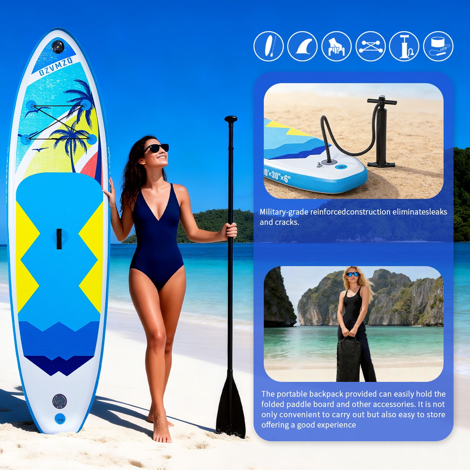 Inflatable Stand Up Paddle Board 10’Sizes Complete SUP Kit Ultra-Stable Non-Slip Comfort Deck Design for All Skill Levels on Lakes & Ocean