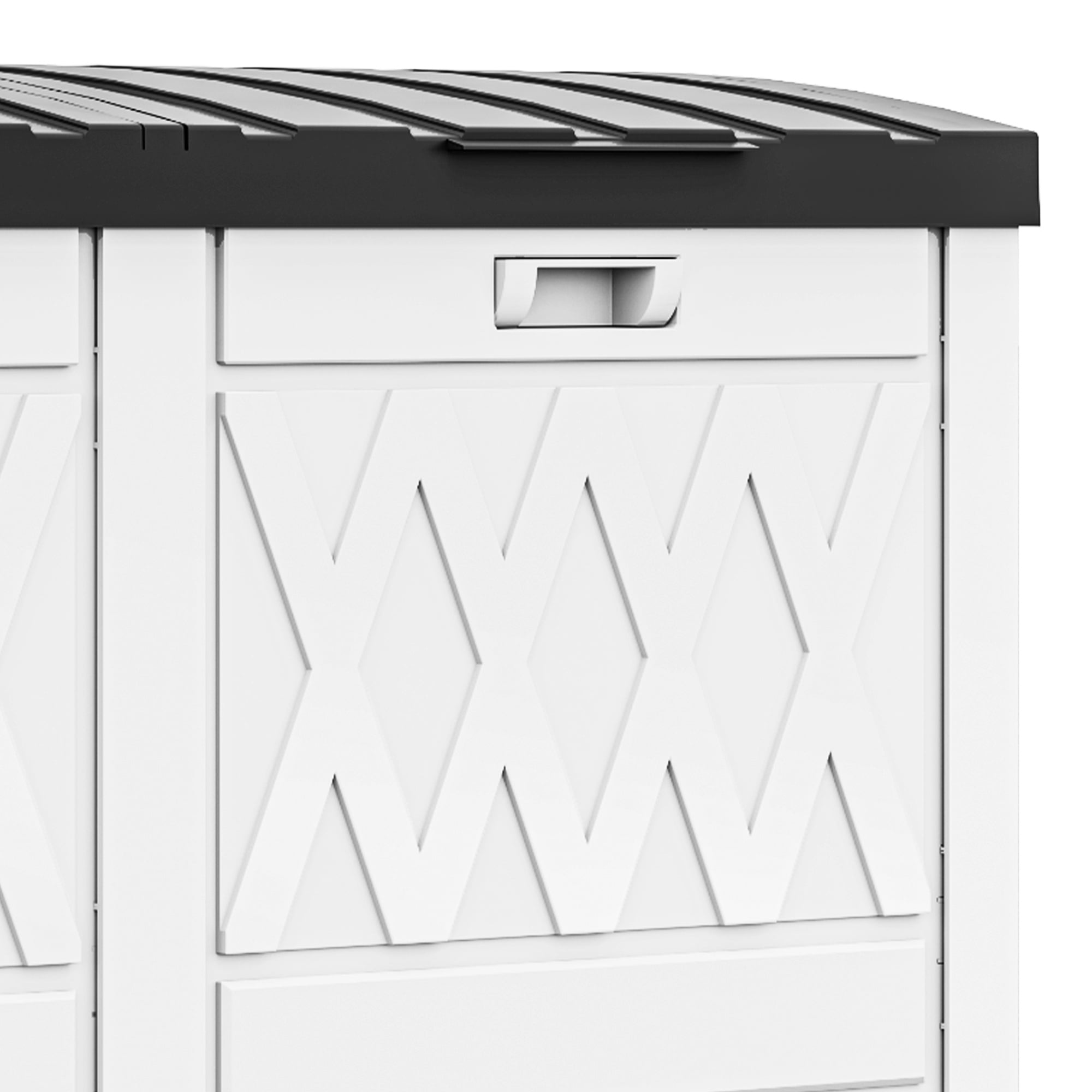 Uforic 62 Gallon Dual Compartment Resin Outdoor Trash Can with Layered Lid & Drip Tray, Waterproof Garbage Bin for Patio Backyard Deck, Black & White