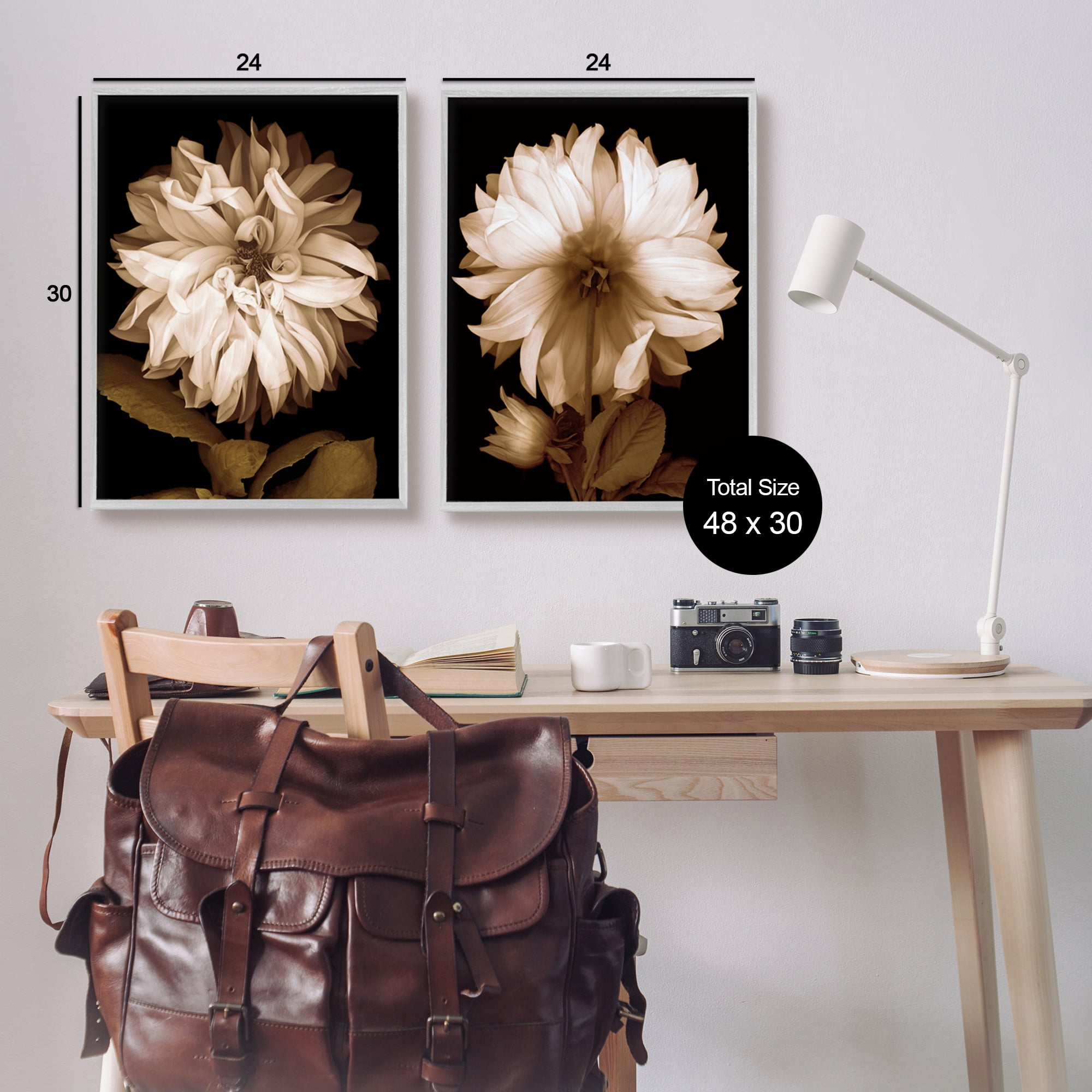 Stupell Sepia Chrysanthemum Flower Blooms Botanical & Floral Photography Gray Framed Art Print Wall Art, Set of 2