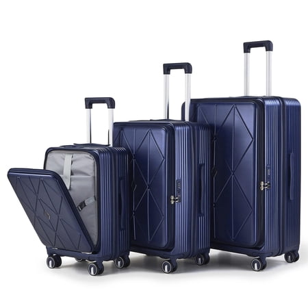 Hardshell Luggage Sets of 3, Expandable 25% Storage Space Travel Carry On Luggage, 20/24/28 Inch 3 Pcs Suitcase Set with Aircraft Wheels and TSA Lock, ABS + PP Lightweight Hardside Suitcases - Navy Bl