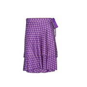 Mogul Beach Short Wraps Skirt Purple Printed Two Layer Reversible Vintage Silk Sari Skirts …