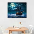 thumbnail image 2 of WERPE  - Blue Boat On Seascape and Moon in The Sky Wall Art Painting The Picture Print On Canvas Pictures for Home Decor Decoration Gift, 2 of 4