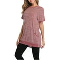 thumbnail image 4 of Uhndy Short Sleeve Pocket T Shirt For Women Casual Summer Color Block Tunic Blouse Tops Crew Neck Loose Fit T-Shirt Pink M, 4 of 6
