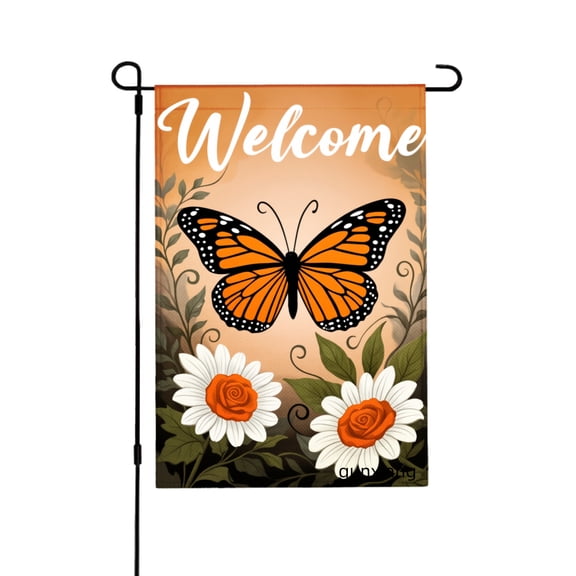 Amhnf Welcome Butterfly And Flowers Garden Flag For Home Outdoor Garden Yard Decor 12x18 inch