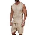thumbnail image 2 of Ceisia Mens 2 Piece Outfit Textured Knit Sleeveless Tank Top and Drawstring Shorts Set Casual Loungewear for Men Khaki S Gifts for Father, 2 of 9