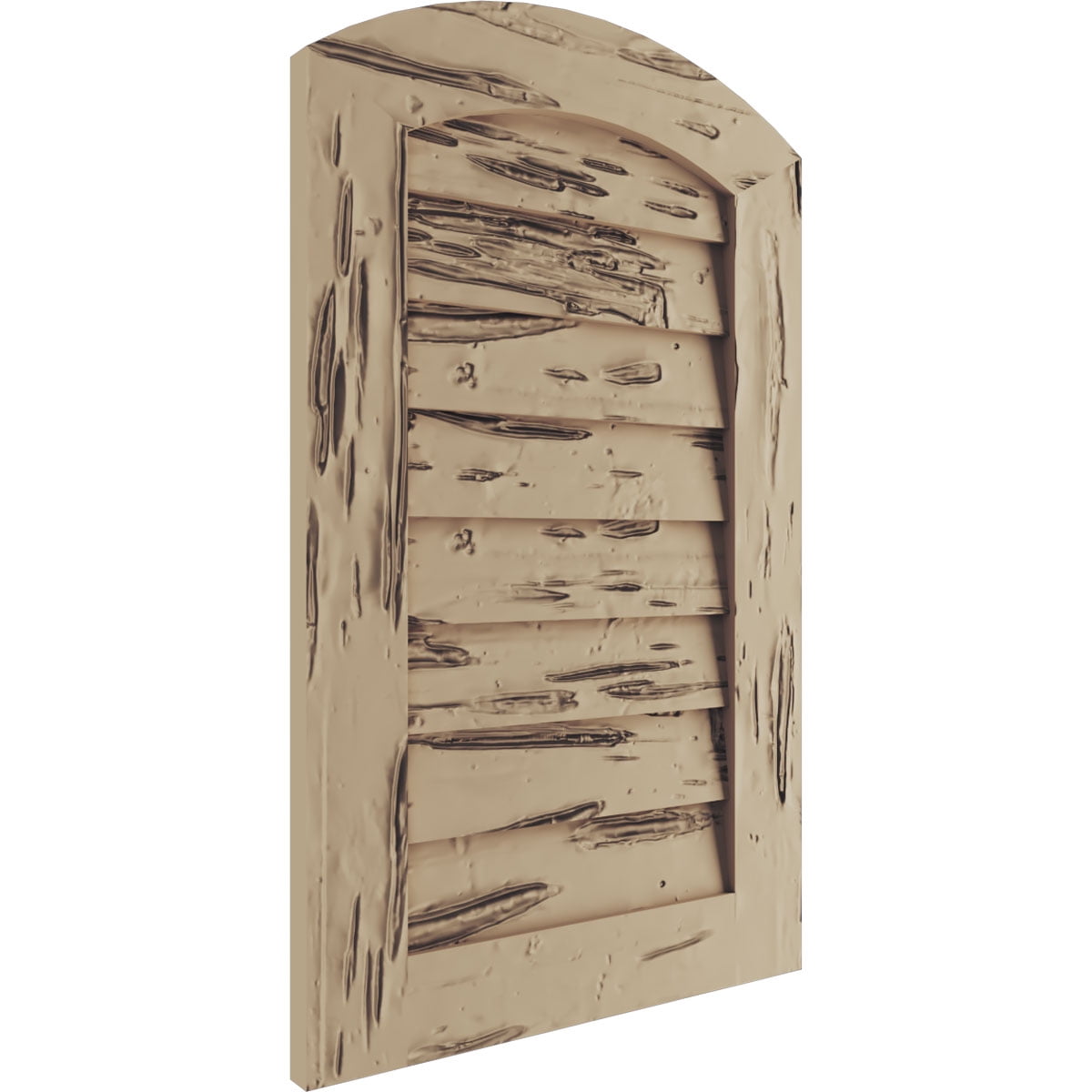 Ekena Millwork 18"W x 42"H Timberthane Pecky Cypress Arch Top Faux Wood Non-Functional Gable Vent, Primed Tan