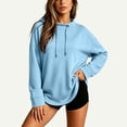 thumbnail image 5 of Women's Oversized Drawstring Hoodies Mock Neck Long Sleeve Curved Hem Pullover Soft Lightweight Tunic Sweatshirt Fall Fashion Tops Light Blue, 5 of 9
