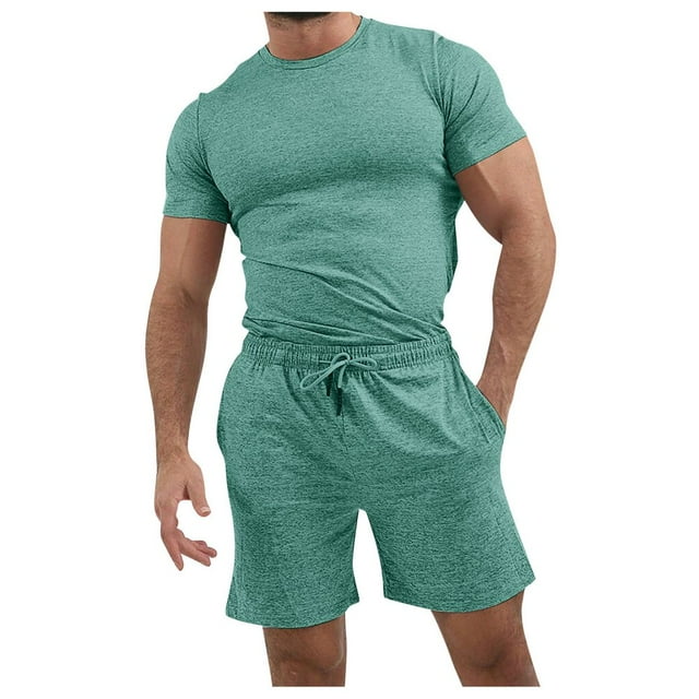 Ensemble d'Été 2 Pcs pour Hommes Chemises à Manches Courtes et Shorts de Plage