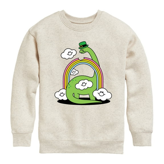 Instant Message - St. Patrick's Day - Dinosaur Eatting a Rainbow with a St. Patrick's Day Hat - Toddler And Youth Crewneck Fleece Sweatshirt