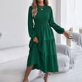 thumbnail image 6 of DeHolifer Women Dresses Solid Color Long Sleeve Crewneck Maxi Dress A-Line Swing Flowy Long Dress Army Green L, 6 of 7