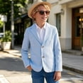 thumbnail image 2 of Boys Seersucker Blazer Jacket, Lightweight Breathable Kids Casual Dressy Suit Coat, Modern‑Fit Long Sleeve Outerwear for Back to School Daily Leisure Wear(Light Blue,5-6 Years), 2 of 8