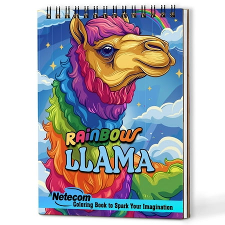 Netecom Rainbow Llama Coloring Book Spiral Bound for Adults A5 Wooden Cover 30 Super Cute Llama Coloring Pages for Stress Relief and Relaxation