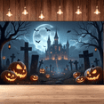 thumbnail image 4 of Gothic Design Halloween Banner Spooky Castle Jack O Lantern Decorative Spooky Scene Pumpkin for Halloween Party Yard Decor, 4 of 9