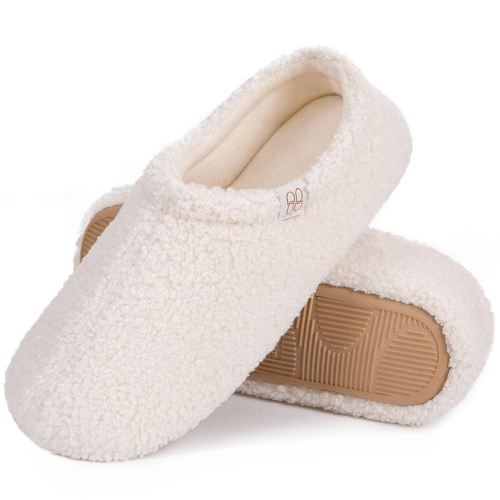 HomeTop Women's Fuzzy Curly Fur Memory Foam Loafer Slippers with Polar ...