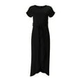 thumbnail image 3 of B91xZ Robe à Manches Courtes pour Femmes Décontractée à Volants Col Rond Taille Élastique Smockée Robe Midi à Volants, Noir P, 3 of 4