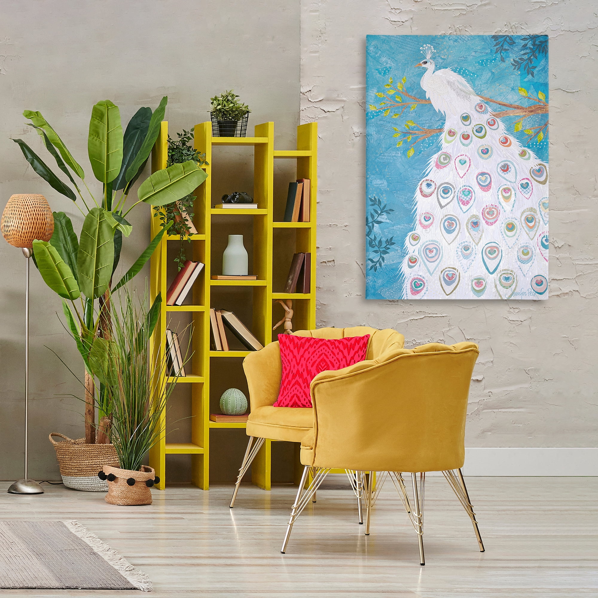 Stupell Industries White Patterned Peacock Animals & Insects Painting Gallery Wrapped Canvas Art Print Wall Art, 30 x 45
