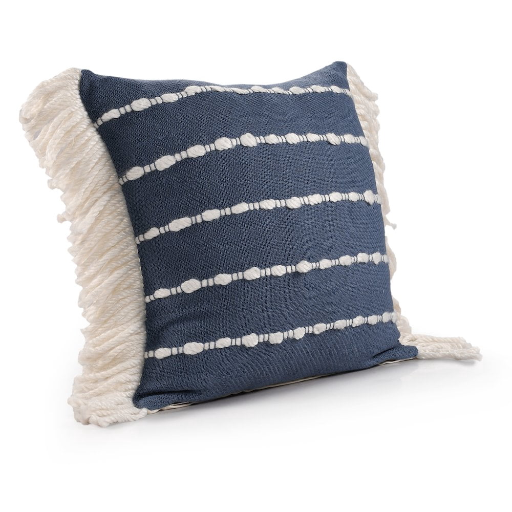 LR Home Denver Cotton Blend Poly Filled Pillow in Blue/Ivory, 20" x 20"