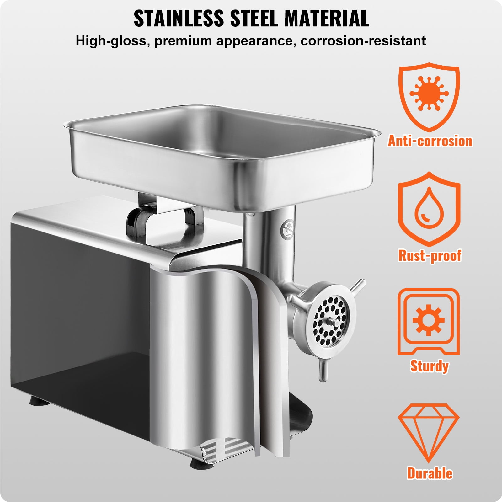 VEVOR Meat Grinder, 13 Lbs/Min Capacity Electric Meat Grinders with Blade, Grinding Plate, Sausage Maker, Stainless Steel Commercial Meat Mincer for Kitchen Restaurant Butcher Store
