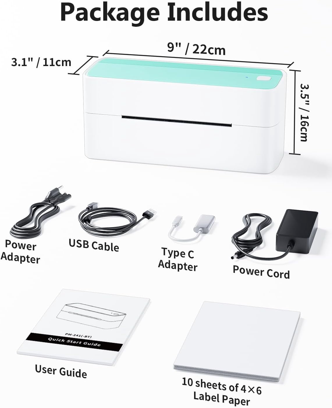 Bluetooth Thermal Shipping Label Printer, 241BT Wireless Thermal Label Printer for Shipping Packages, Inkless Thermal Shipping Label Printer, Compatible with iPhone, Android, Green