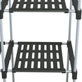 thumbnail image 3 of Portable wardrobe: a black multi-functional metal storage rack or wardrobe/closet, featuring 8 shelves and 1 hanging rod, with a freestanding design and easy to assemble., 3 of 14