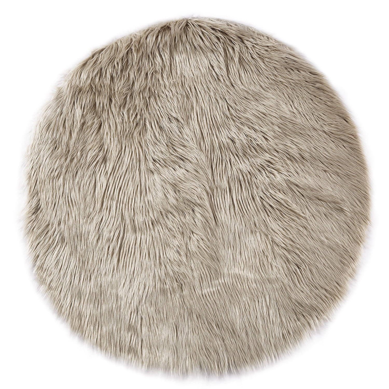 Deluxe Ultra Soft Faux Sheepskin Fur Series Fluffy Decorative Indoor Shag Area Rug, 3 x 3 Feet Round, Beige, 1 Pack