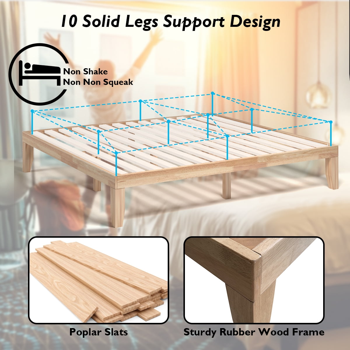 Costway King Size 14'' Wooden Bed Frame Mattress Platform Wood Slats Support Natural