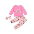thumbnail image 1 of Seyurigaoka Girl’s Rainbow Long Sleeve Tops and Print Long Pants with Headband, 1 of 6