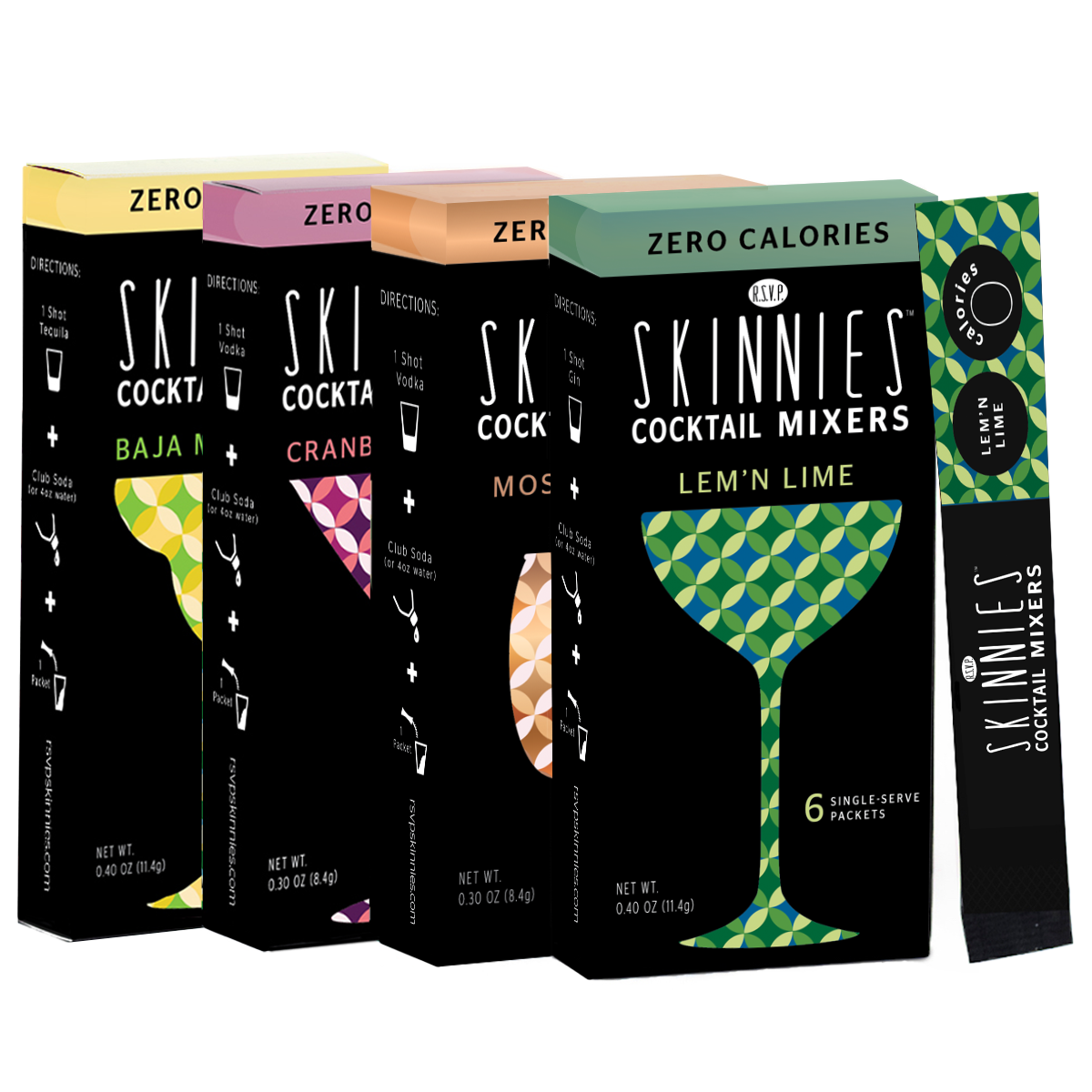 RSVP Skinnies Keto Pack 0 Sugar Cocktail Mixer (4 Boxes/24 Packets