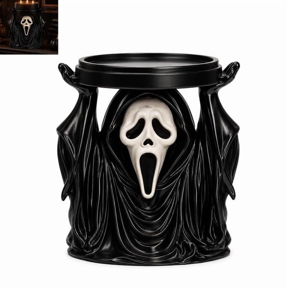 Masked Phantom 3-Wick Candle Holder, Gothic Ghost Candle Stand for 3 Wick Candles, Spooky Halloween Decor, Gift for Horror Fans(Black)