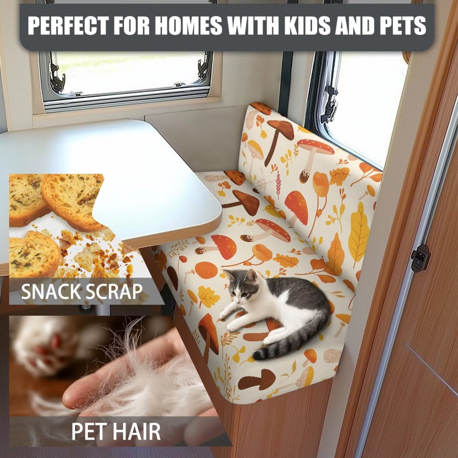 XYZCANDO Autumn Mushroom Leaf RV Dinette Cushion Covers Universal RV Accessories Outdoor Travel Use Bench Cushion Stretchable Couch Cover 2 Cushion Sofa Washable Sofa Cover Gifts for Friend