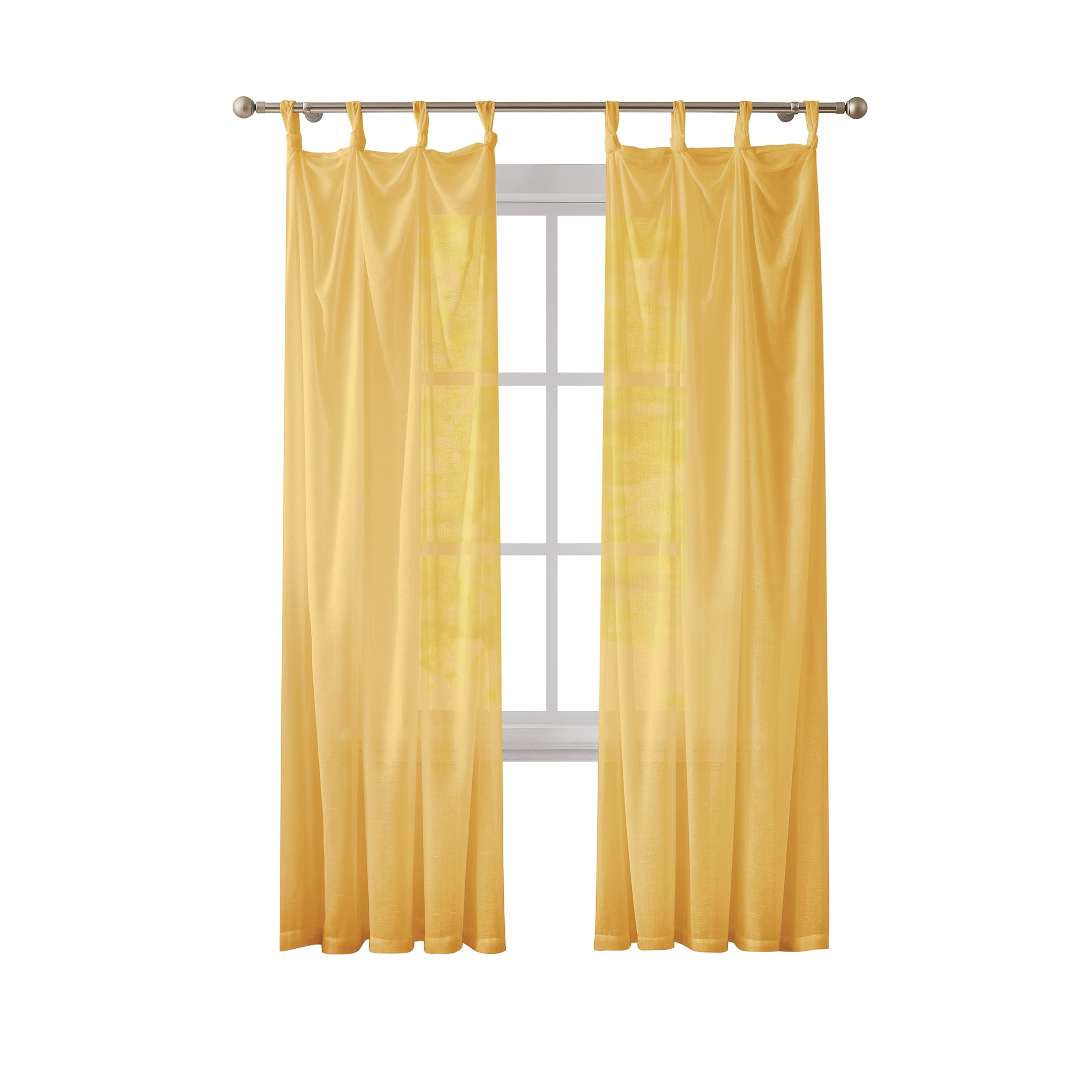 Indigo Ink Mia Yellow Solid Knotted Tie Top Sheer Curtain Panel, 70" x 84"