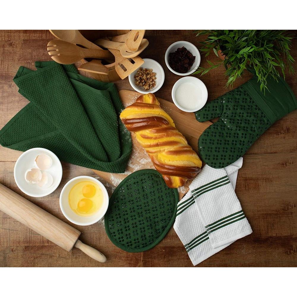 Sticky Toffee Silicone Printed Oven Mitt & Pot Holder Cotton Terry Kitchen Dish Towel & Dishcloth Yellow 9 Piece Set