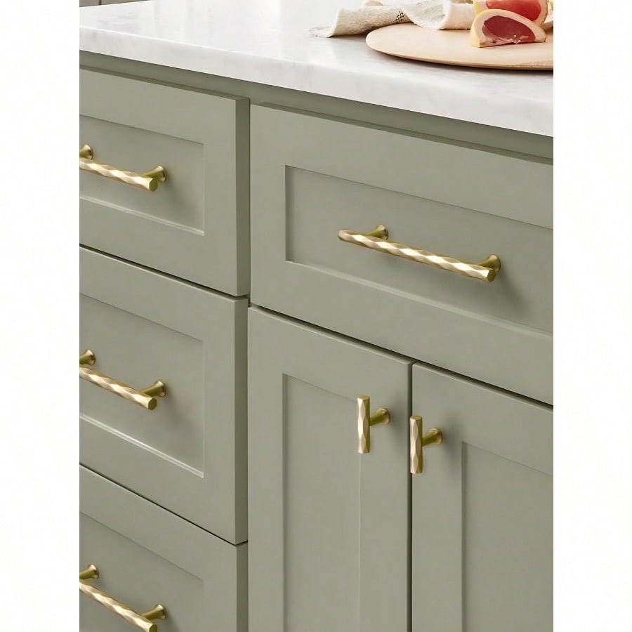 Brushed Gold Cabinet Pulls 3 Hole Center 10 Pack Hammered Brass Cabinet Handles Decorative Kitchen Drawer Dresser Cupboard Bathroom Vanity Cabinet Hardware Rhombus